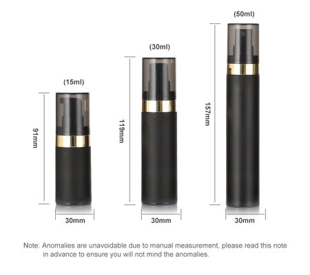 最高品質 黒色 無気瓶 15ml 30ml 50ml PP プラスチック 無気化粧品瓶