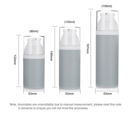 グレー色 80ml エアレス ポンプ ボトル 3 サイズ化粧品用のオプションのプラスチック エアレス ボトル
